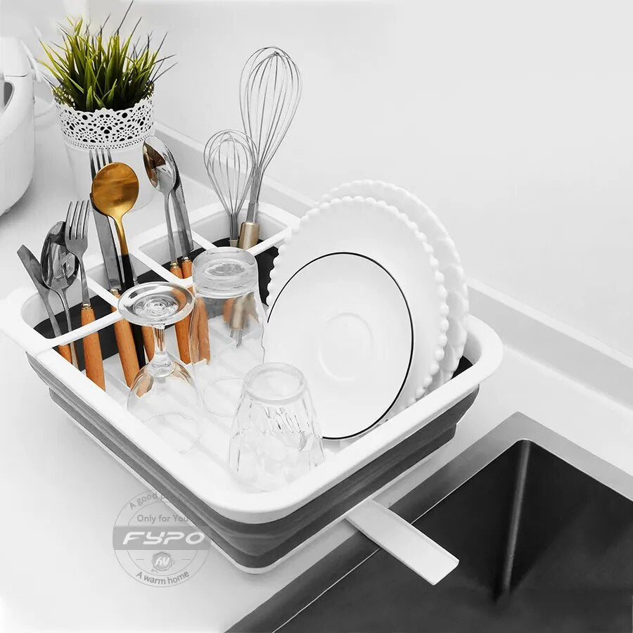 Foldable Dish Rack Kitchen Storage Holder Drainer Bowl Tableware Plate Portable Drying Rack Home Dinnerware Dish Rack Organizer