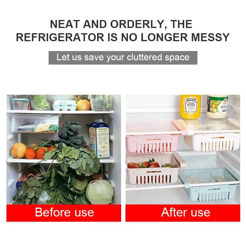 1-2Pcs Kitchen Organizer Fridge Storage Drawer Box Extendable Refrigerator Chest Shelf Home Storage Case Plastic Cabinet Shelves