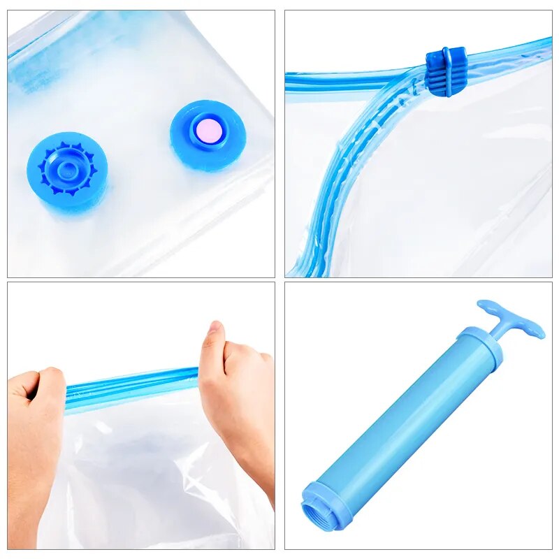 Vacuum Bag for Clothes Storage Bag With Valve Transparent Border Folding Compressed Organizer Travel Space Saving Seal Packet