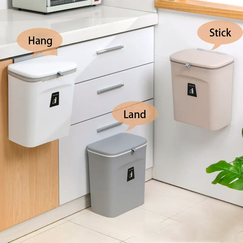 JYPS 7/9L Hanging Trash Can For Kitchen Large Capacity Kitchen Recycling Garbage basket Bathroom Wall Mounted Trash Bin with lid