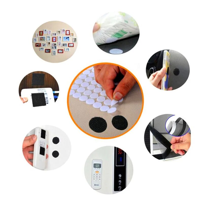 Self Adhesive Fastener Tape Dots 10/15/20/25/30mmSticker Dots Adhesive Tape White Black Round Hook Loop Boob Tape Strong Glue