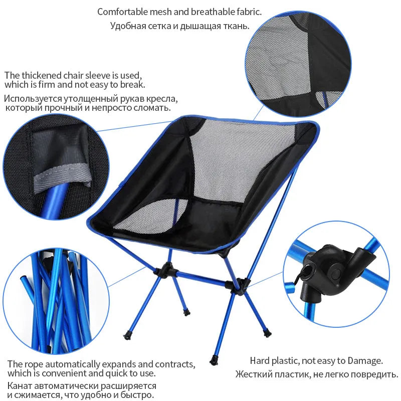 Detachable Portable Folding Moon Chair Outdoor Camping Chairs Beach Fishing Chair Ultralight Travel Hiking Picnic Seat Tools