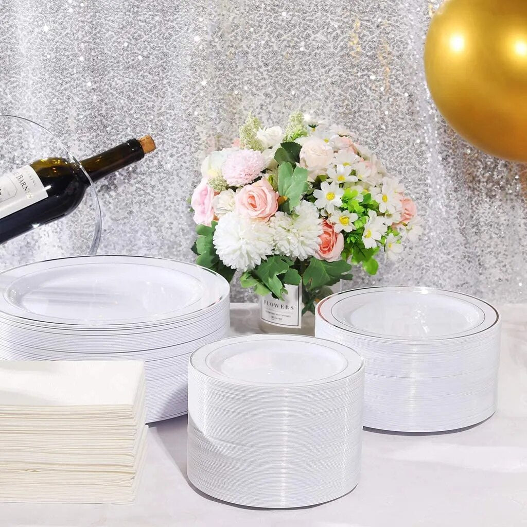 50pcs Silver Plastic Plates-7.5inch Disposable Salad Dessert Plates Hard Plastic Appetizer Plates Small Cake Plates for Parties