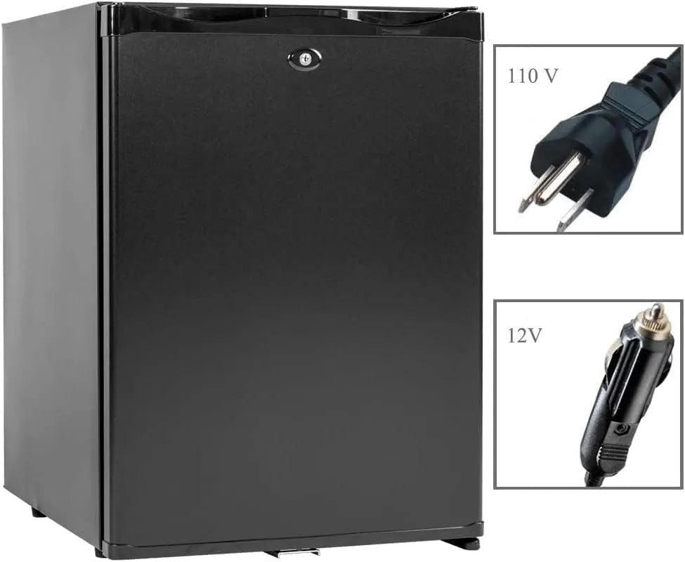 Fridge with Lock Compact Refrigerator for Bedroom Dorm Office No Noise,12V/110V,1.0 Cubic Feet, Black