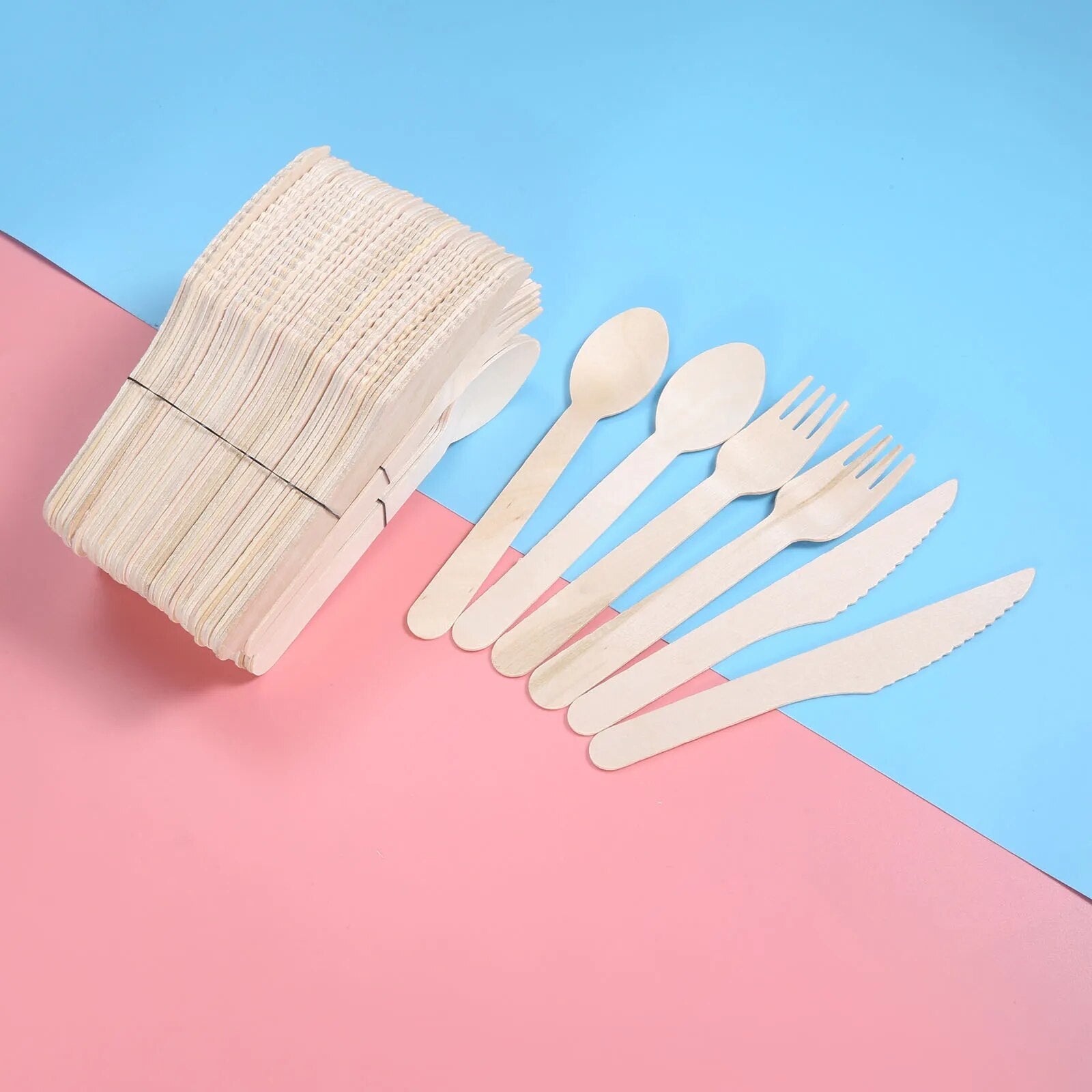 50pcs/150pcs Disposable Wooden Cutlery Forks/Spoons/Cutters Knives Party Supplies Kitchen Utensil Dessert Tableware Packing 16cm