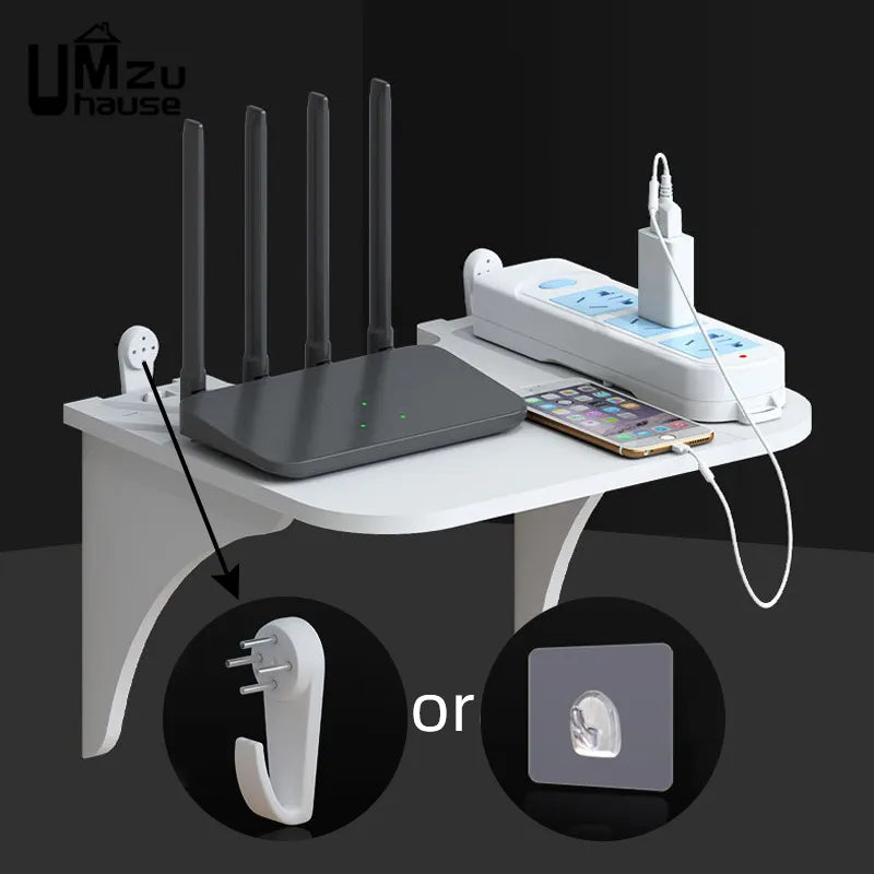 Router Floating Shelf Hanging Rack Multi Tap Outlet Wifi TV Set Top Box Board Hidden Bracket Storage Organizer Wall Mount Holder