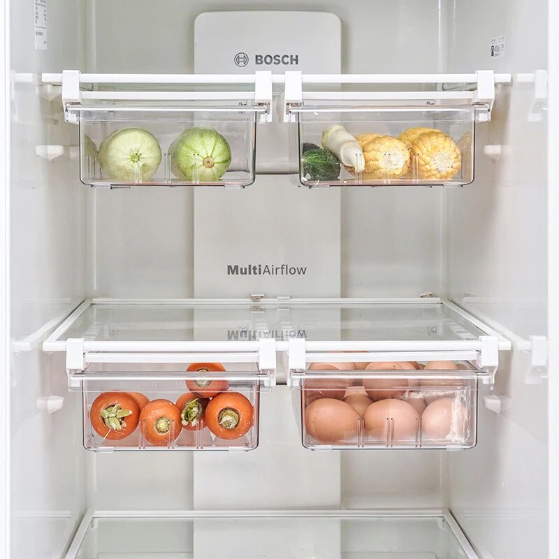 Kitchen Fruit Food Storage Box Plastic Clear Fridge Organizer Slide Under Shelf Drawer Box Rack Holder Refrigerator Drawer New