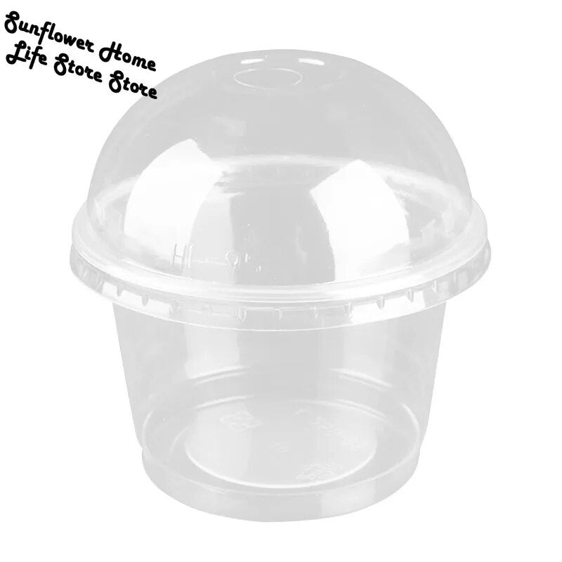 25pcs 250ml Cups Dessert With Plastic Bowls Cup Ice Bowl Containers Cream Disposable Lids Fruit Clear Food Pudding Lid Salad