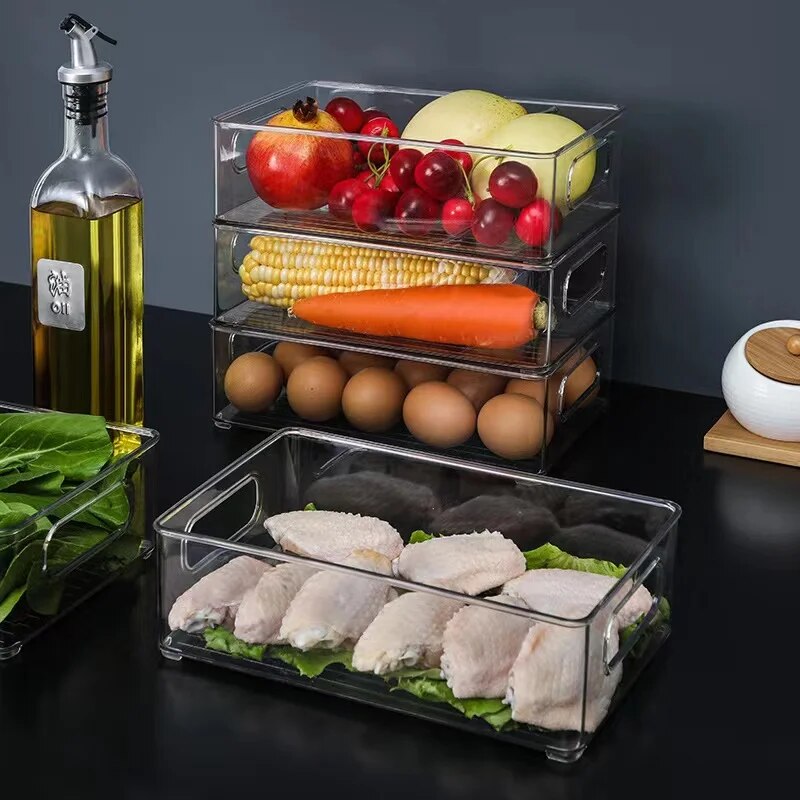 Refrigerator Drawer Organizer Bin Clear Fruit Food Jars Storage Box Transparent Fridge Storage Bin Containers for Pantry Freezer