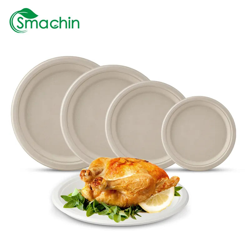 Smachin 50pcs 6/7/9/10 Inch Party Tableware Disposable Plates Compostable Eco-Friendly Degradable Dinnerware for Kitchen Picnic