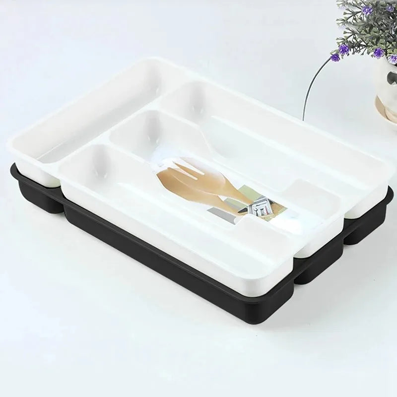 Tableware Organizer Cutlery Storage Tray Knife Block Holder Spoon Fork Separation Box Kitchen Drawer Plastic Container Cabinet