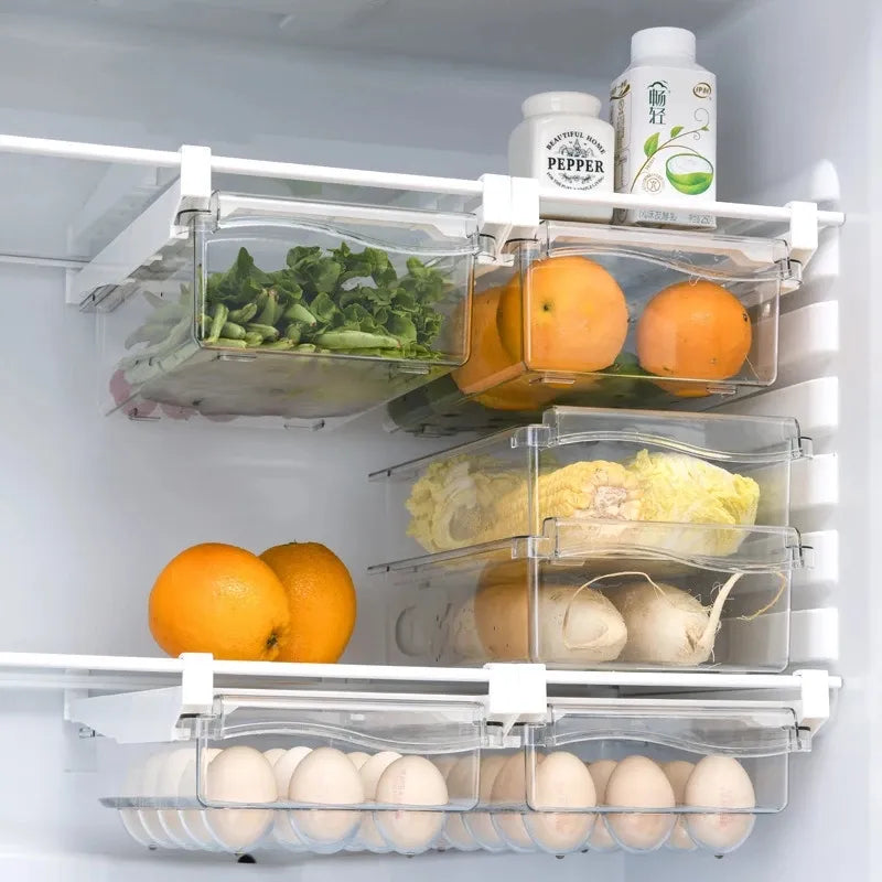 Kitchen Fruit Food Storage Box Plastic Clear Fridge Organizer Slide Under Shelf Drawer Box Rack Holder Refrigerator Drawer New