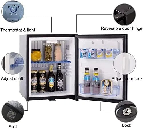 Fridge with Lock Compact Refrigerator for Bedroom Dorm Office No Noise,12V/110V,1.0 Cubic Feet, Black