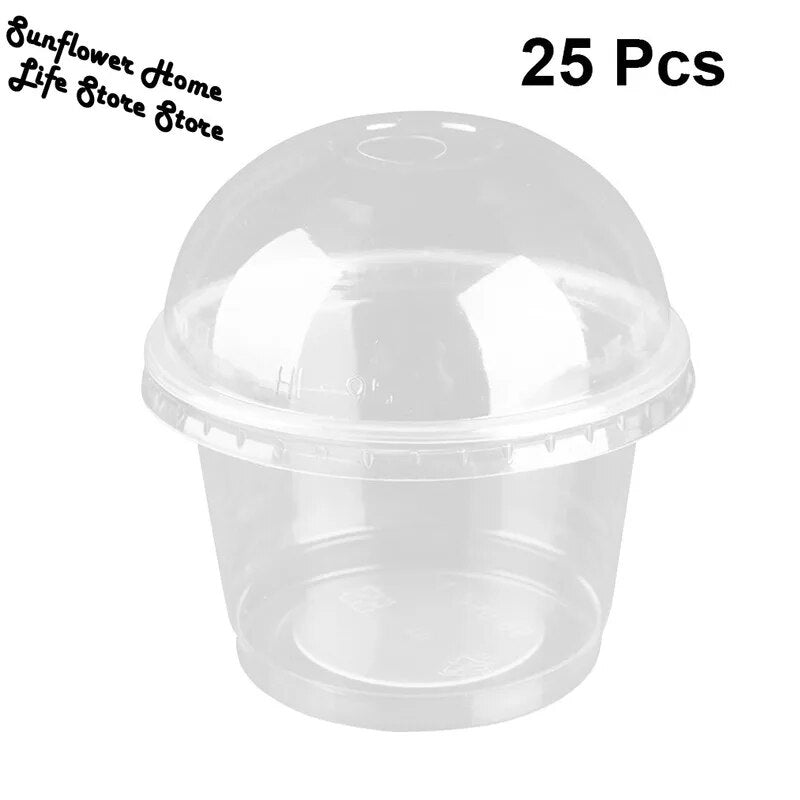 25pcs 250ml Cups Dessert With Plastic Bowls Cup Ice Bowl Containers Cream Disposable Lids Fruit Clear Food Pudding Lid Salad