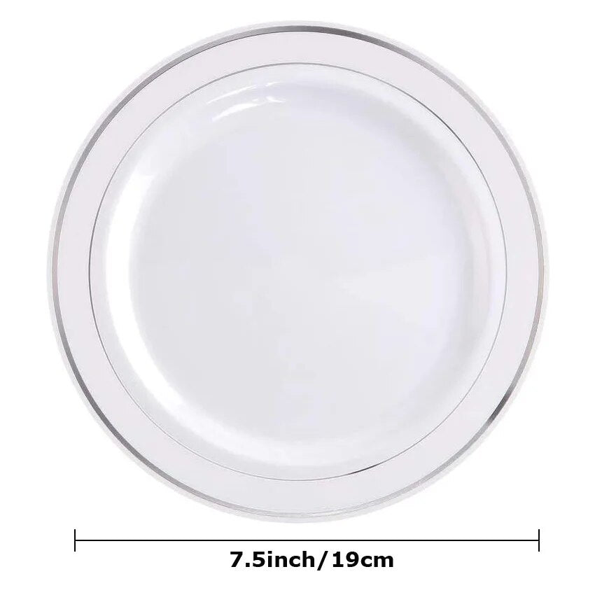 50pcs Silver Plastic Plates-7.5inch Disposable Salad Dessert Plates Hard Plastic Appetizer Plates Small Cake Plates for Parties