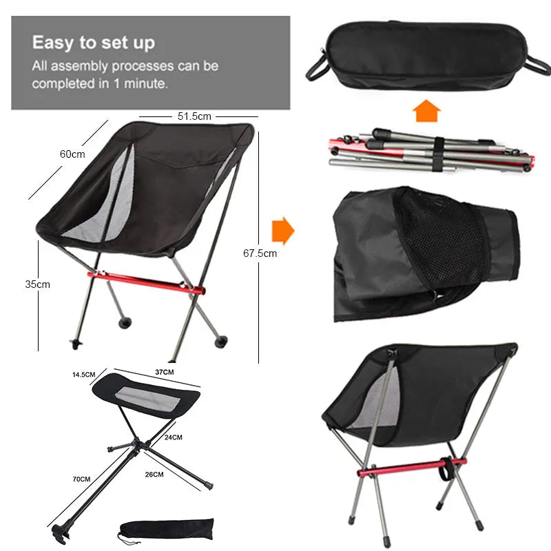 Portable Folding Chair Outdoor Camping Chairs Oxford Cloth Ultralight For Travel Beach BBQ Hiking Picnic Seat Fishing Tools