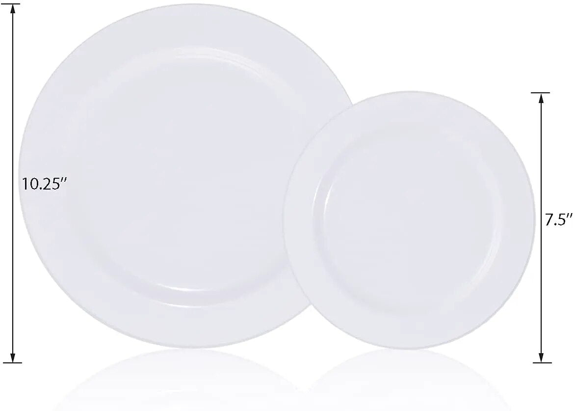 White Round Plastic Plates-Disposable Dinner Plates Cake Plates- Premium Hard Party Plates Appetizer Plates for Wedding/Party