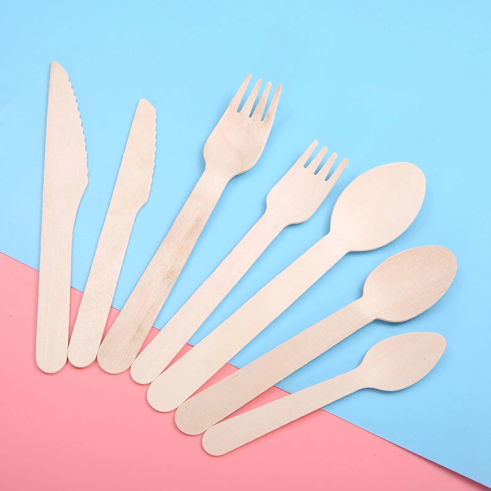 50pcs/150pcs Disposable Wooden Cutlery Forks/Spoons/Cutters Knives Party Supplies Kitchen Utensil Dessert Tableware Packing 16cm