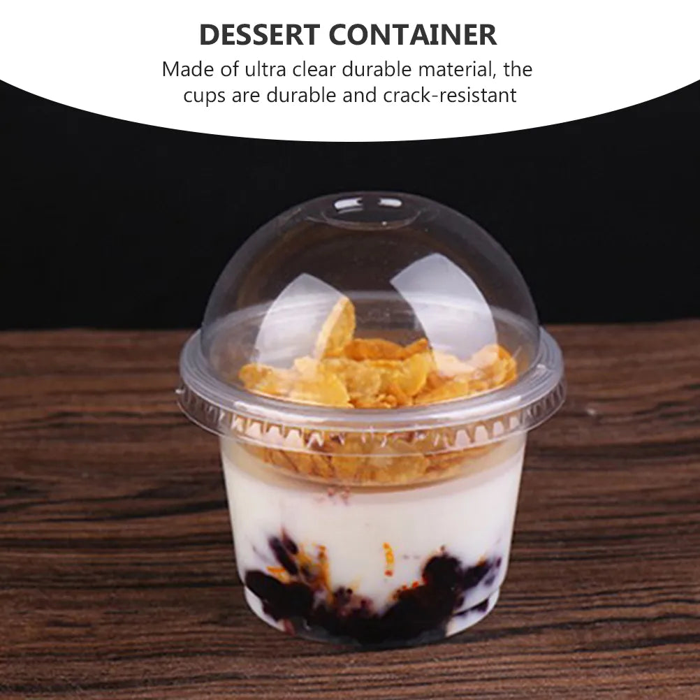 20pcs 250ml Disposable Salad Cup Transparent Plastic Dessert Bowl Container with Lid for Bar Cafe Home (Dome Hole)