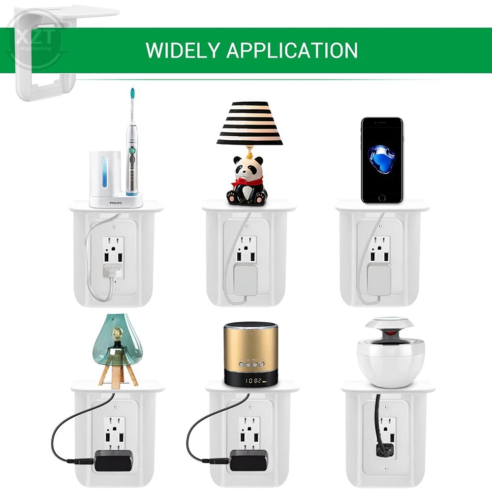 Wall Mount Switch Socket Rack ABS Plastic Power Outlet Shelf Cell Phone Charging Shelf for Home Barthroom Storage