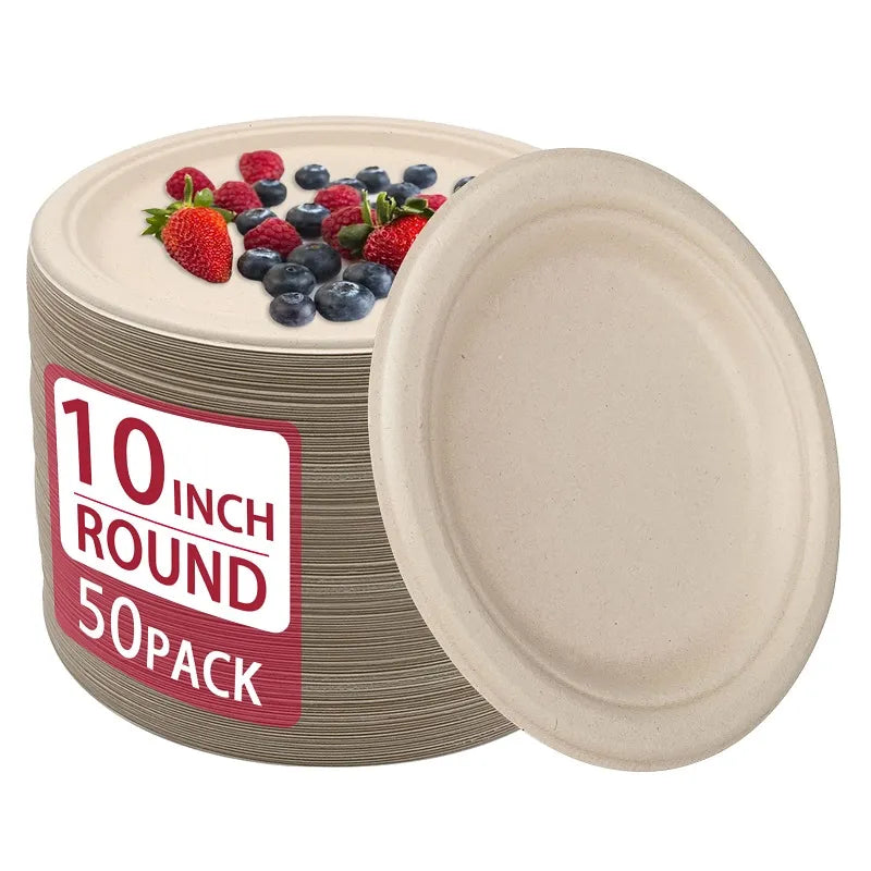 50 Pcs Disposable Paper Plates Compostable Biodegradable Plates Eco-Friendly Recyclable Perfect for Picnics and Parties